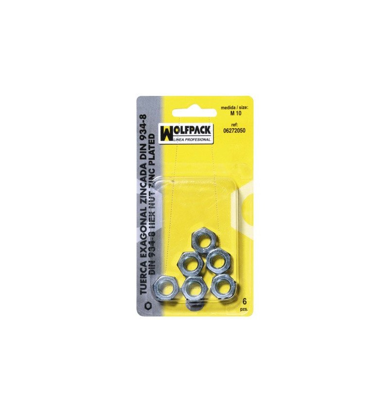Tuerca Hexagonal Zincada Din934 M10 (6 Piezas)