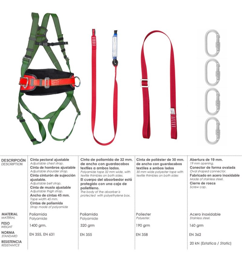 Arnes Anticaidas Kit Seguridad Nº 2 (7 piezas) EN361