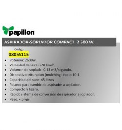 Aspirador /Soplador Papillon Compact 2600 Watios