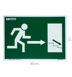 Cartel / Señal Fluorescente / Señal Fluorescente Salida Escalera Derecha Abajo 21x30 cm.