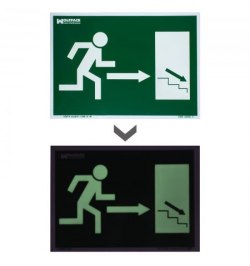 Cartel / Señal Fluorescente / Señal Fluorescente Salida Escalera Derecha Abajo 21x30 cm.
