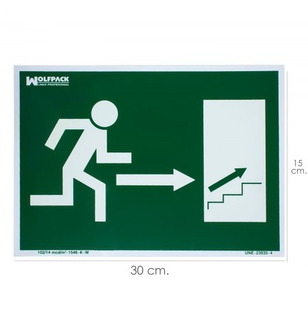 Cartel / Señal Fluorescente Salida Escalera Derecha Arriba 21x30 cm.