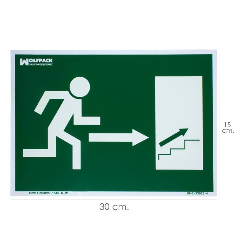 Cartel / Señal Fluorescente Salida Escalera Derecha Arriba 21x30 cm.