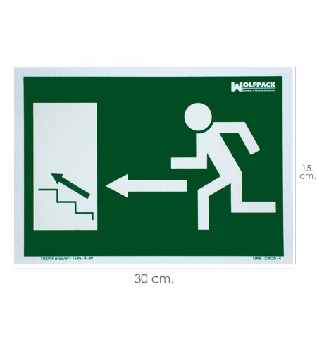 Cartel / Señal Fluorescente Salida Escalera Izquierda Arriba 21x30 cm.