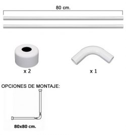 Barra Para  Cortina Ducha Universal Aluminio Blanco 80x80 cm.