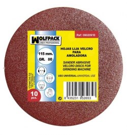 Lija recambio velcro amoladora Ø 115 mm. grano  80 (10 Piezas)