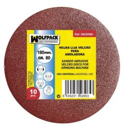 Lija recambio velcro amoladora Ø 180 mm. grano  80 (10 Piezas)