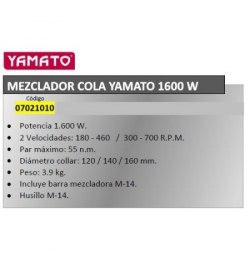 Mezclador Cola Yamato  1600 W. 2 Velocidades