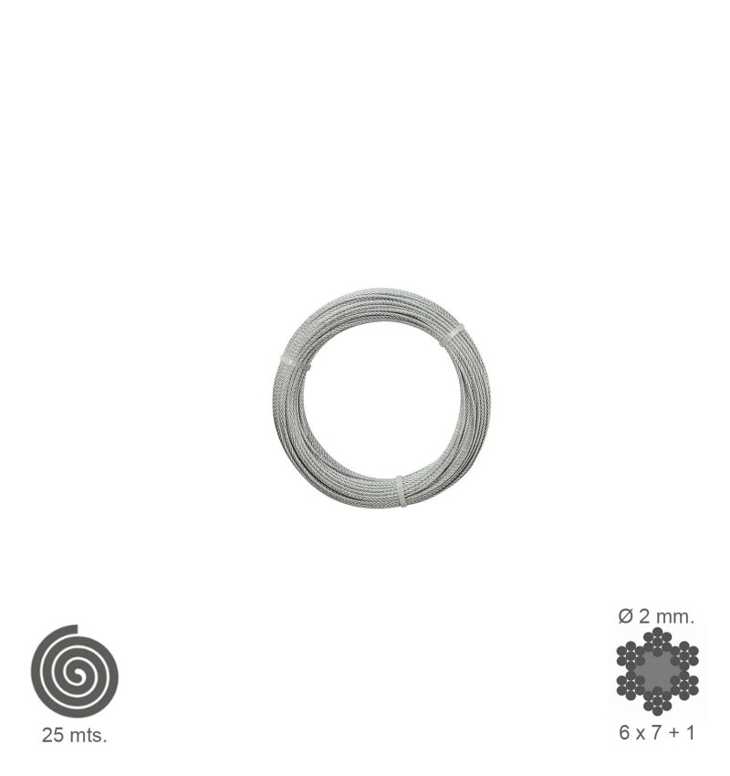 Cable Galvanizado    2 mm. (Rollo 25 Metros) No Elevacion