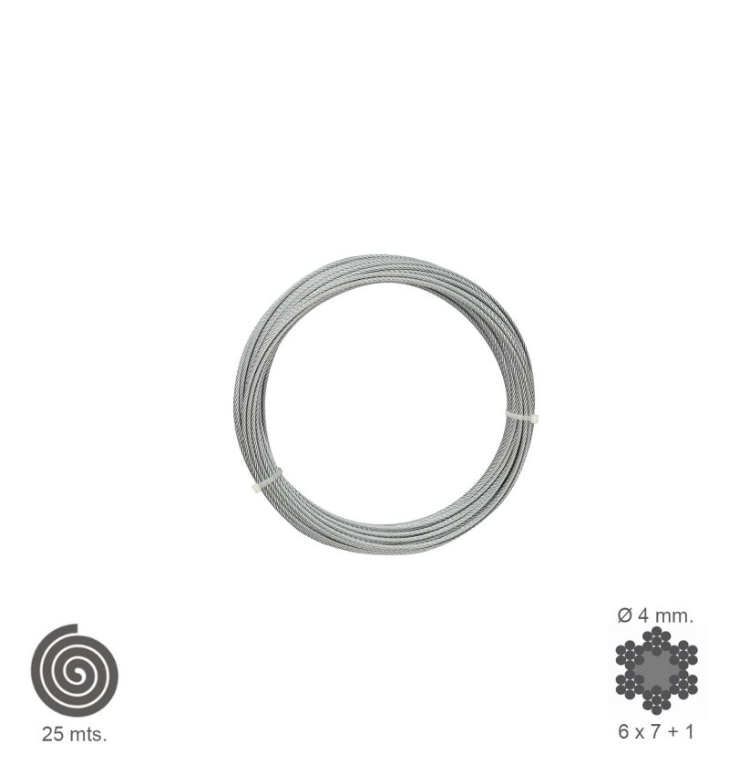 Cable Galvanizado    4 mm. (Rollo 25 Metros) No Elevacion