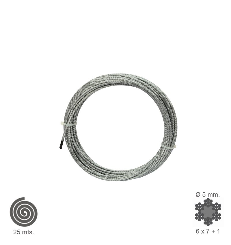 Cable Galvanizado    5 mm. (Rollo 25 Metros) No Elevacion