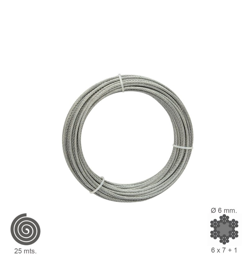 Cable Galvanizado    6 mm. (Rollo 25 Metros) No Elevacion
