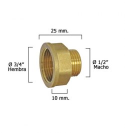 Alargadera Hexagonal Reduccion Pulida 1/2 Macho - 3/4 hembra x M10