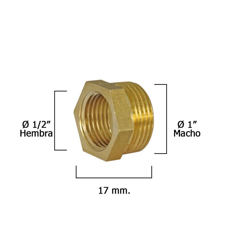 Reduccion Hexagonal Pulida 1" Macho x 1/2" Hembra