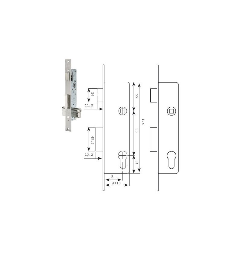 Cerradura Tesa 2210/28/ai    Sin Gancho