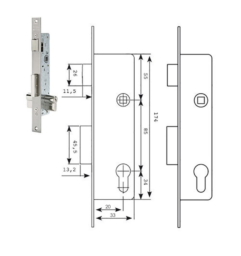 Cerradura Tesa 2210/28/ssi Sin cerradero Sin escudo