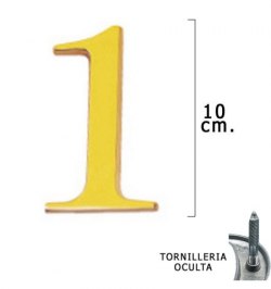 Numero Latón "1" 10 cm. con Tornilleria Oculta (Blister 1 Pieza)