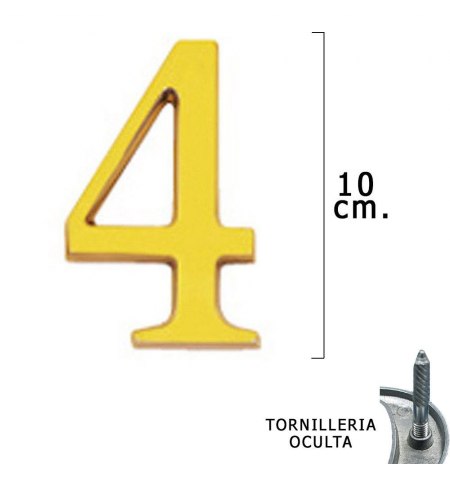 Numero Latón "4" 10 cm. con Tornilleria Oculta (Blister 1 Pieza)
