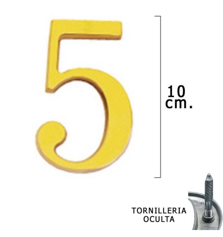 Numero Latón "5" 10 cm. con Tornilleria Oculta (Blister 1 Pieza)