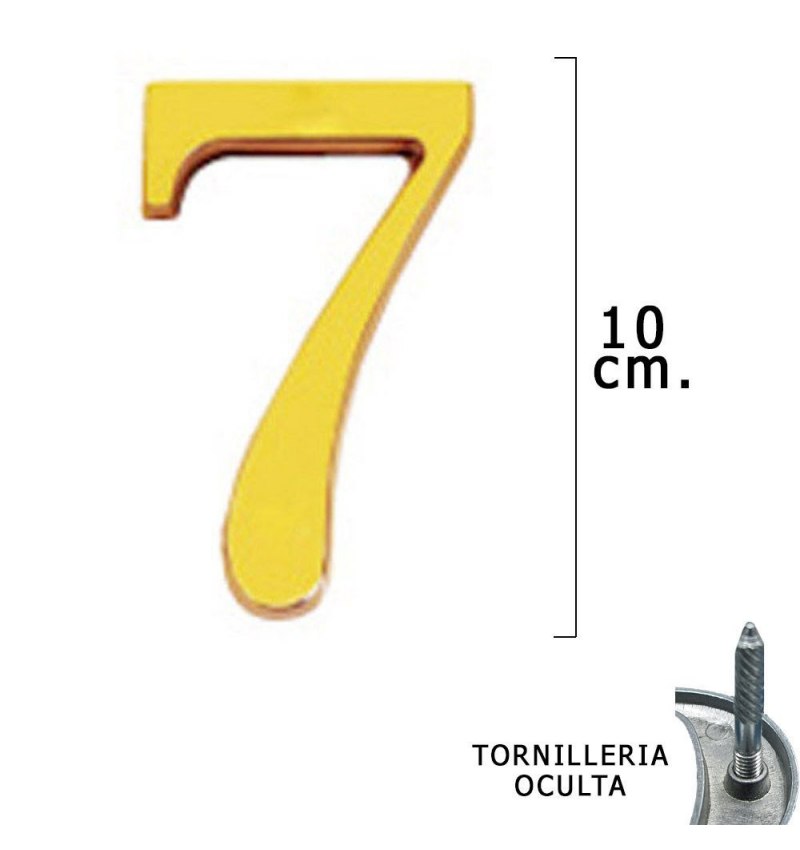 Numero Latón "7" 10 cm. con Tornilleria Oculta (Blister 1 Pieza)