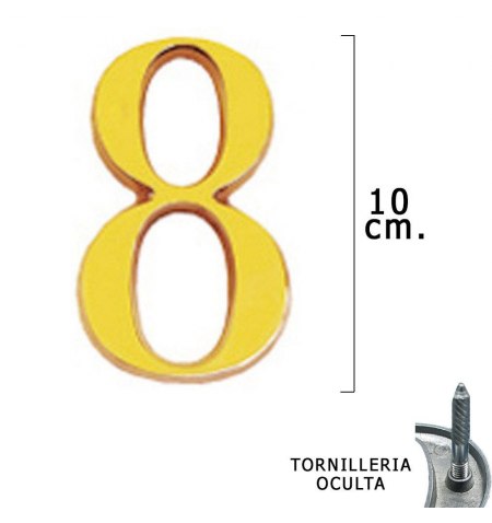 Numero Latón "8" 10 cm. con Tornilleria Oculta (Blister 1 Pieza)