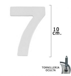 Numero Metal "7" Plateado Mate 10 cm. con Tornilleria Oculta (Blister 1 Pieza)