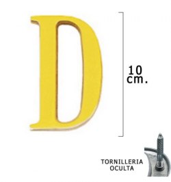 Letra Latón "D" 10 cm. con Tornilleria Oculta (Blister 1 Pieza)
