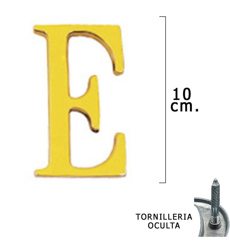 Letra Latón "E" 10 cm. con Tornilleria Oculta (Blister 1 Pieza)