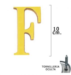 Letra Latón "F" 10 cm. con Tornilleria Oculta (Blister 1 Pieza)