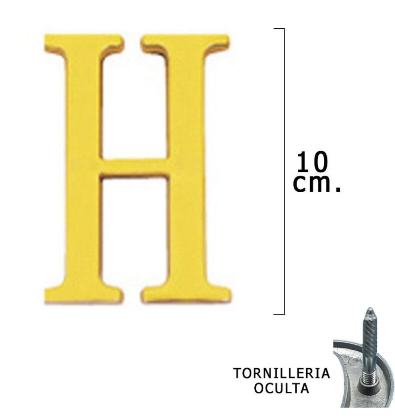 Letra Latón "H" 10 cm. con Tornilleria Oculta (Blister 1 Pieza)