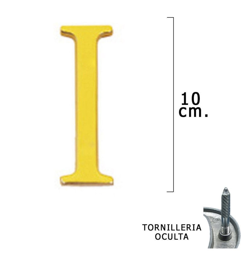 Letra Latón "I" 10 cm. con Tornilleria Oculta (Blister 1 Pieza)