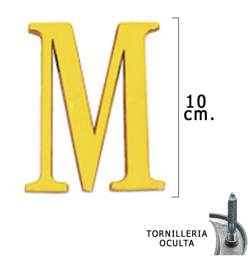 Letra Latón "M" 10 cm. con Tornilleria Oculta (Blister 1 Pieza)