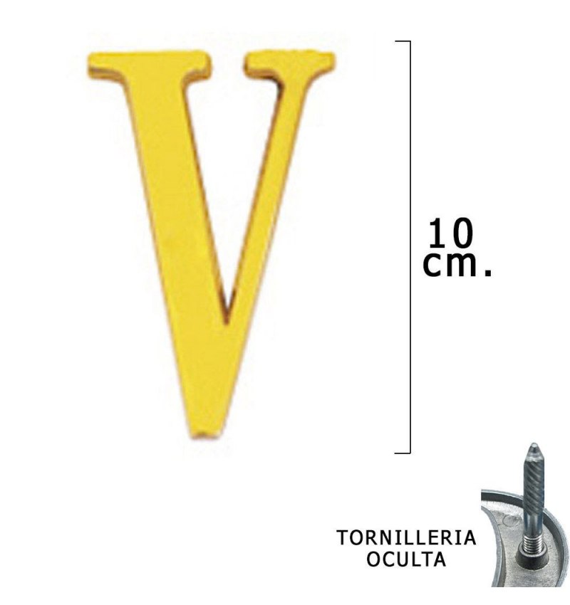 Letra Latón "V" 10 cm. con Tornilleria Oculta (Blister 1 Pieza)