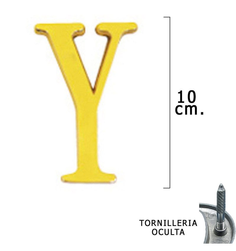 Letra Latón "Y" 10 cm. con Tornilleria Oculta (Blister 1 Pieza)