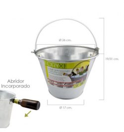 Cubo Zinc Metal Galvanizado Multiusos  6 Litros 26 x 17 x 19 (alt.) cm. con Abre Botellas