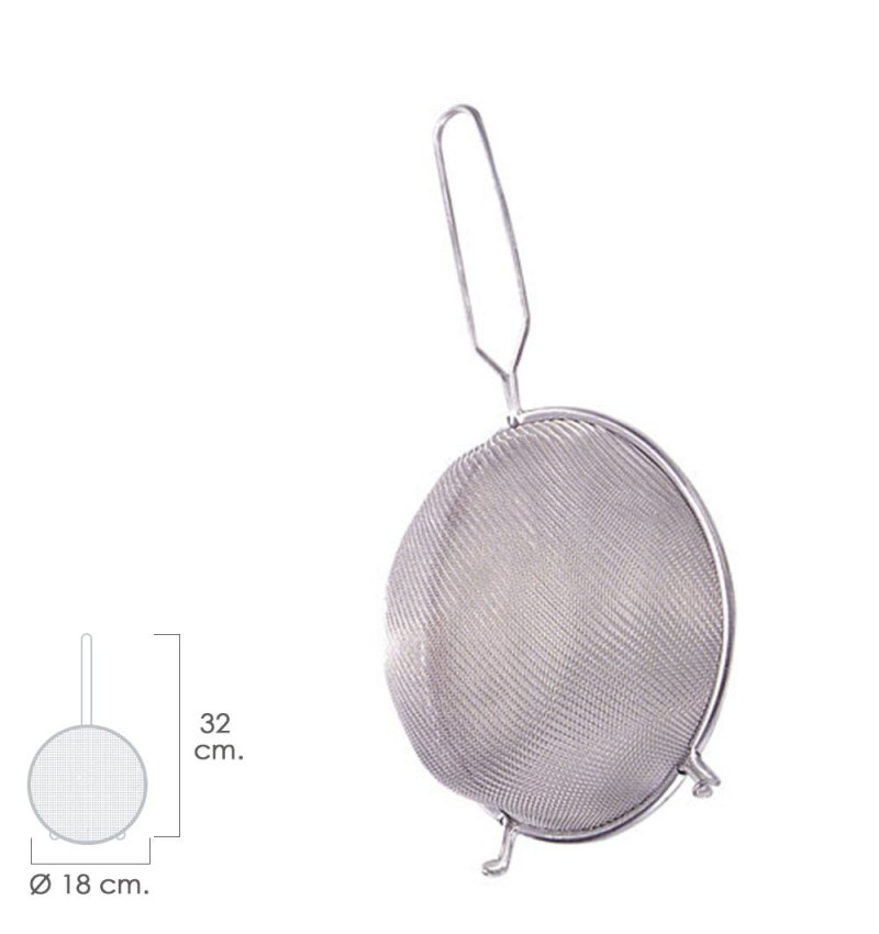 Colador Aluminio Con Malla Para Tamizado Fino Ø 18 cm. con 2 Ganchos