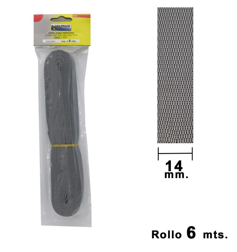 Cinta Persiana Wolfpack Gris 14 mm. Rollo 6 metros