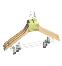 Percha Oryx Madera Recta Con Pinzas 450 mm. (Pack 3 Piezas)