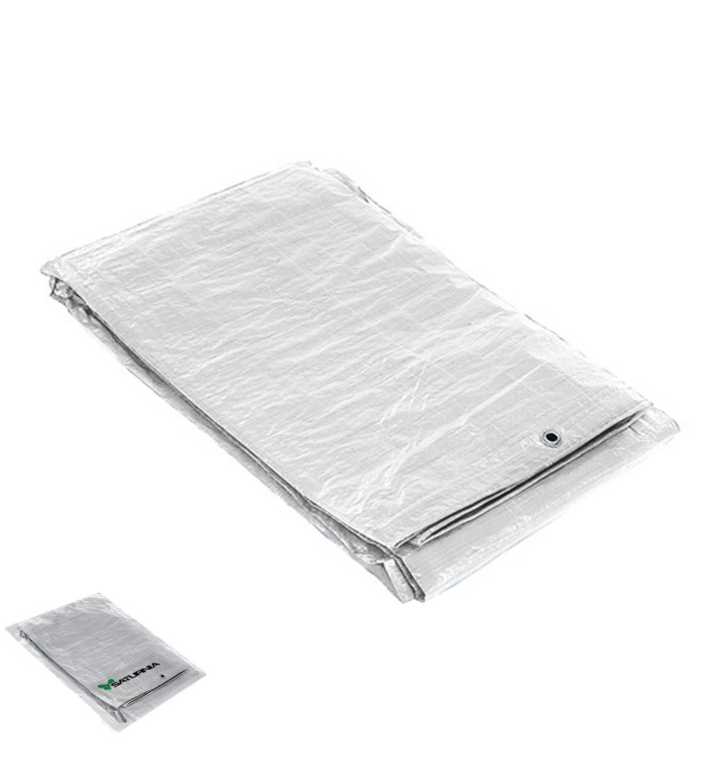 Lona Impermeable Reforzada 3x4 metros (Aproximadamente) Con Ojetes Metálicos, Lona de Protección Duradera, Color Blanco.