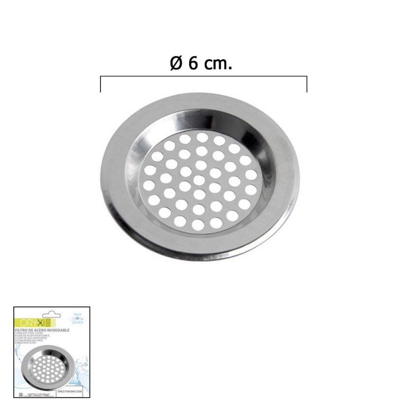 Filtro Cestillo Para Lavabo / Fregadero Inoxidable 6 cm.