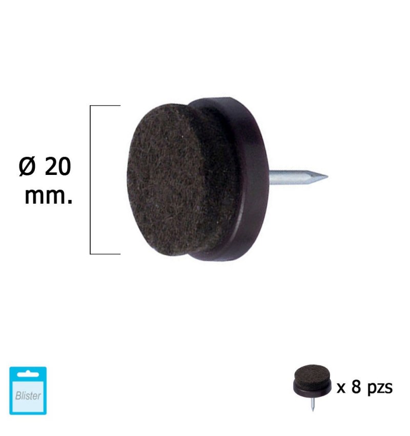 Deslizante Marron Con Fieltro Ø20 (Blister 8 Unidades)