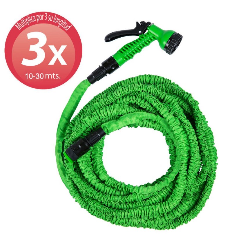 Manguera Extensible Riego 10 a 30 Metros Con Pistola De 7 Posiciones
