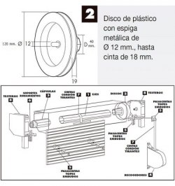 Disco Persiana Plastico Espiga Metal 120x40 mm. Cinta 18 mm.