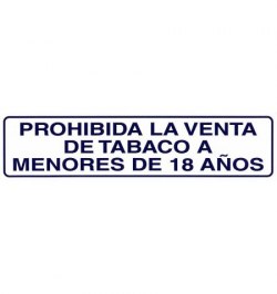 Rotulo Adhesivo 250x63 mm. Prohibida Venta Tabaco  18años